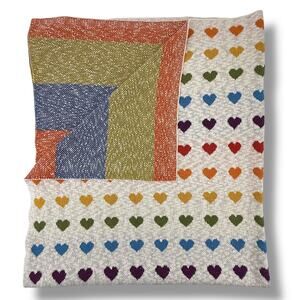 Isaac Mizrahi Reversible Rainbow Hearts Stripes Knit Throw Blanket 50" X 58"